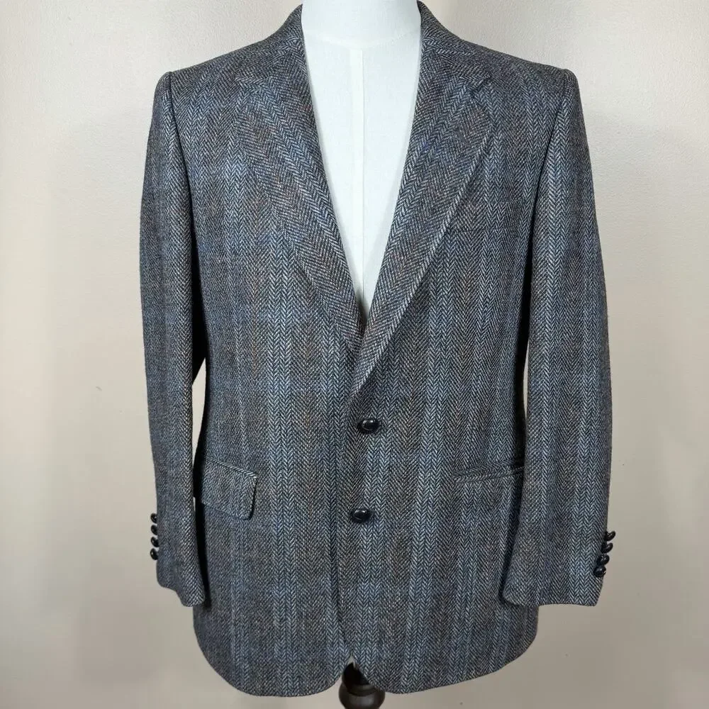 Stafford Wool Tweed Blazer Mens 40S Gray Windowpane Sport Coat Made in England